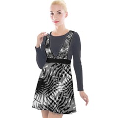 Tropical Leafs Pattern, Black And White Jungle Theme Plunge Pinafore Velour Dress by Casemiro