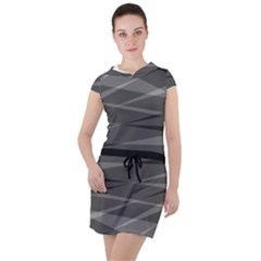 Abstract Geometric Pattern, Silver, Grey And Black Colors Drawstring Hooded Dress by Casemiro