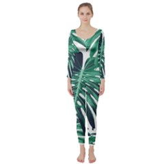 Green Monstera Leaf Long Sleeve Catsuit by goljakoff