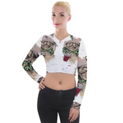 Pug Lover Coffee Long Sleeve Cropped Velvet Jacket by EvgeniaEsenina