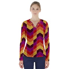 Geometric  V-neck Long Sleeve Top by Sobalvarro