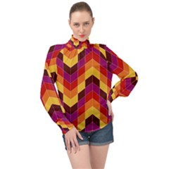 Geometric  High Neck Long Sleeve Chiffon Top by Sobalvarro