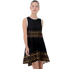 Luxury Ornate Minimal Style Dark Print Frill Swing Dress by dflcprintsclothing