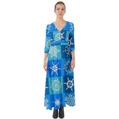 Snowflakes Button Up Boho Maxi Dress by Sobalvarro