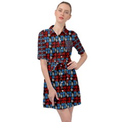 Red And Blue Belted Shirt Dress by Sparkle