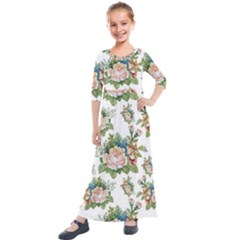 Vintage Flowers Pattern Kids  Quarter Sleeve Maxi Dress by goljakoff