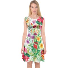 Summer Flowers Capsleeve Midi Dress by goljakoff