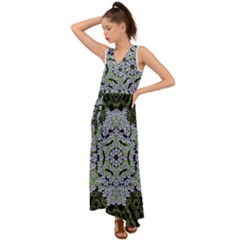 Calm In The Flower Forest Of Tranquility Ornate Mandala V-neck Chiffon Maxi Dress by pepitasart