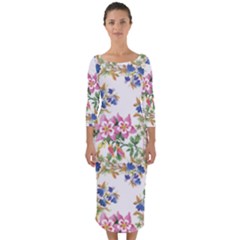 Garden Flowers Pattern Quarter Sleeve Midi Bodycon Dress by goljakoff