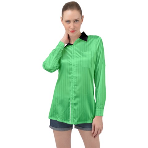 Algae Green & Black -  Long Sleeve Satin Shirt by FashionLane