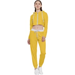 Dandelion Yellow & White - Cropped Zip Up Lounge Set by FashionLane