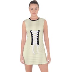 Creamy Yellow & Black - Lace Up Front Bodycon Dress by FashionLane