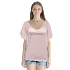 Soft Bubblegum Pink & Black - V-neck Flutter Sleeve Top by FashionLane