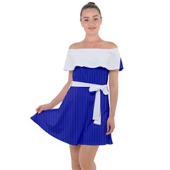 Admiral Blue & White - Off Shoulder Velour Dress by FashionLane