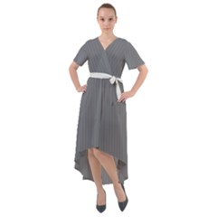 Steel Grey & White - Front Wrap High Low Dress by FashionLane