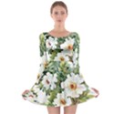 White flowers Long Sleeve Skater Dress View1