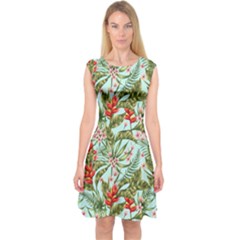 Tropical Flowers Capsleeve Midi Dress by goljakoff