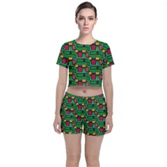 Rectangles On A Green Background                                                       Crop Top And Shorts Co-ord Set by LalyLauraFLM