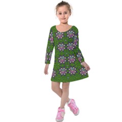 Star Over The Healthy Sacred Nature Ornate And Green Kids  Long Sleeve Velvet Dress by pepitasart