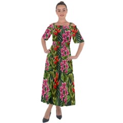 Tropical Flowers Shoulder Straps Boho Maxi Dress  by goljakoff