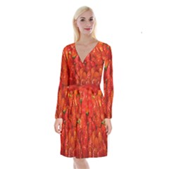 Colorful Strawberries At Market Display 1 Long Sleeve Velvet Front Wrap Dress by dflcprintsclothing