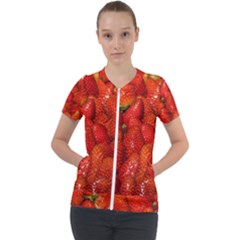 Colorful Strawberries At Market Display 1 Short Sleeve Zip Up Jacket by dflcprintsclothing