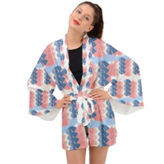 Fish Texture Rosa Blue Sea Long Sleeve Kimono by HermanTelo