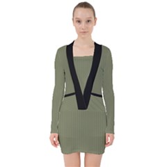 Calliste Green - V-neck Bodycon Long Sleeve Dress by FashionLane