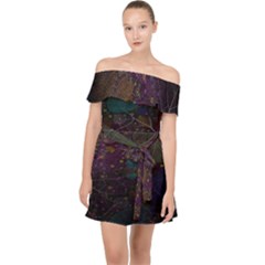 Fractal Leafs Off Shoulder Chiffon Dress by Sparkle