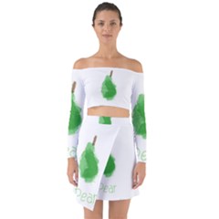 Pear Fruit Watercolor Painted Off Shoulder Top With Skirt Set by Mariart