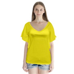 Aureolin - V-neck Flutter Sleeve Top by FashionLane