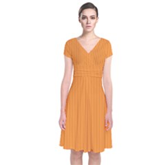 Deep Saffron - Short Sleeve Front Wrap Dress by FashionLane