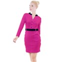 Deep Hot Pink - Button Long Sleeve Dress View1