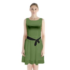 Crocodile Green - Sleeveless Waist Tie Chiffon Dress by FashionLane