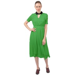 Just Green - Keyhole Neckline Chiffon Dress by FashionLane