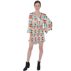 Retro Digital V-neck Flare Sleeve Mini Dress by Mariart