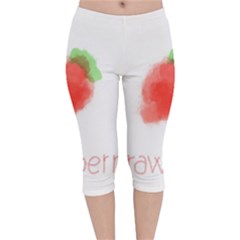 Strawbery Fruit Watercolor Painted Velvet Capri Leggings  by Mariart