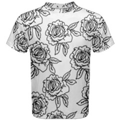 Line Art Black And White Rose Men s Cotton Tee by MintanArt