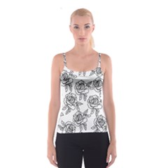 Line Art Black And White Rose Spaghetti Strap Top by MintanArt