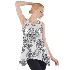 Line Art Black And White Rose Side Drop Tank Tunic by MintanArt