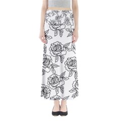 Line Art Black And White Rose Full Length Maxi Skirt by MintanArt