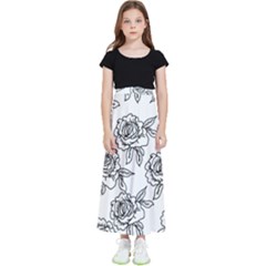 Line Art Black And White Rose Kids  Skirt by MintanArt