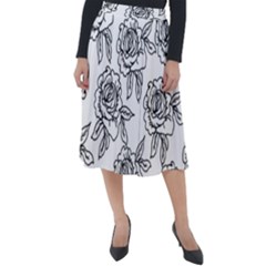 Line Art Black And White Rose Classic Velour Midi Skirt  by MintanArt