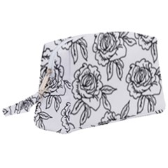 Line Art Black And White Rose Wristlet Pouch Bag (large) by MintanArt