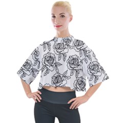 Line Art Black And White Rose Mock Neck Tee by MintanArt