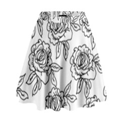 Line Art Black And White Rose High Waist Skirt by MintanArt