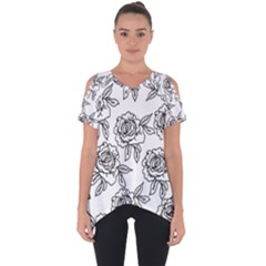 Line Art Black And White Rose Cut Out Side Drop Tee by MintanArt