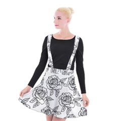 Line Art Black And White Rose Suspender Skater Skirt by MintanArt