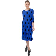 Large Black Polka Dots On Absolute Zero Blue - Ruffle End Midi Chiffon Dress by FashionLane