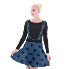 Large Black Polka Dots On Aegean Blue - Suspender Skater Skirt by FashionLane